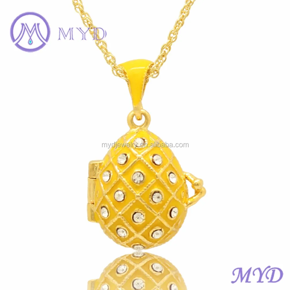 Handmade Color Enameled Faberge Egg Pendant Locket Crystal Russian Style Necklace