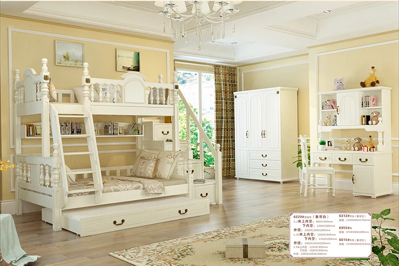 Foshan modern oak wood bunk beds kids bedroom furniture sets for boys & girls