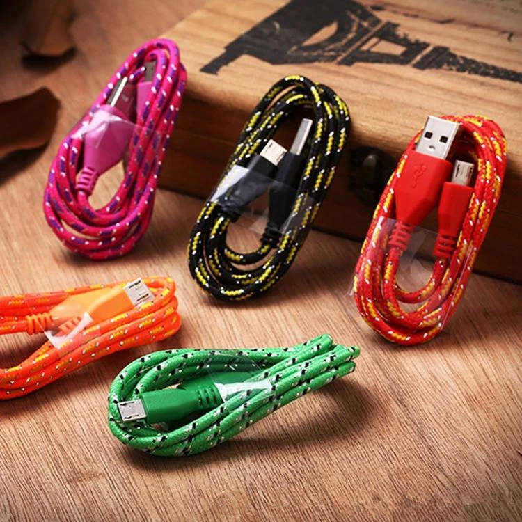 3FT 6FT 10FT Nylon Woven Cords Micro USB Fiber Fabric Braided Data Charger Cable Knit Charging Cord For Smartphone Cell Phone
