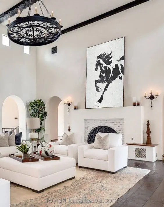 100% Handmade Modern Art Black and White Horse Painting