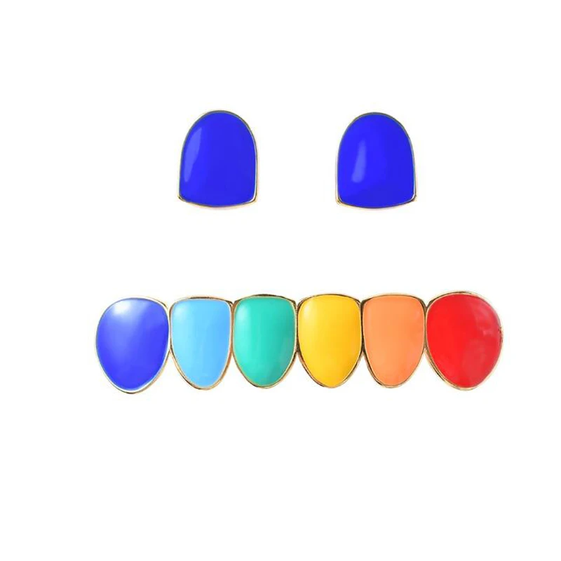BluesNew Punk Round Rainbow enamel multi Mix Colorful Oil Dental single teeth Grillz for body jewelry