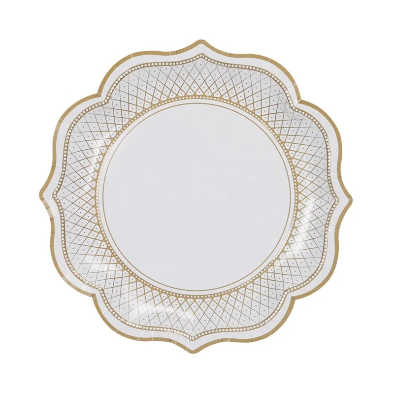 Classical Hot Sell  Disposable 400gsm  12 inch Large Vintage Stripe Floral  Paper Party  Plates