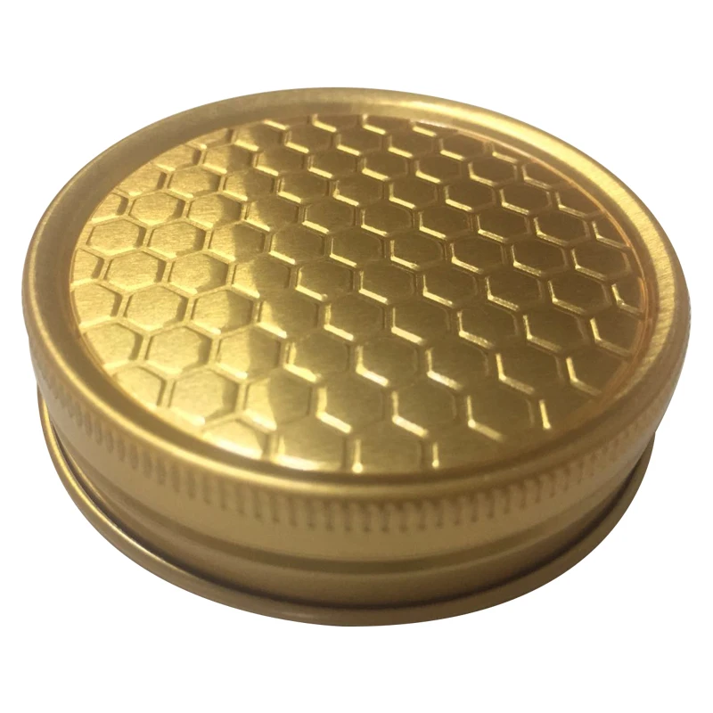 Custom 64.5 Mm 410 Gold Metal Aluminum Honey Plastic Bottle Glass Jar Ear Cap
