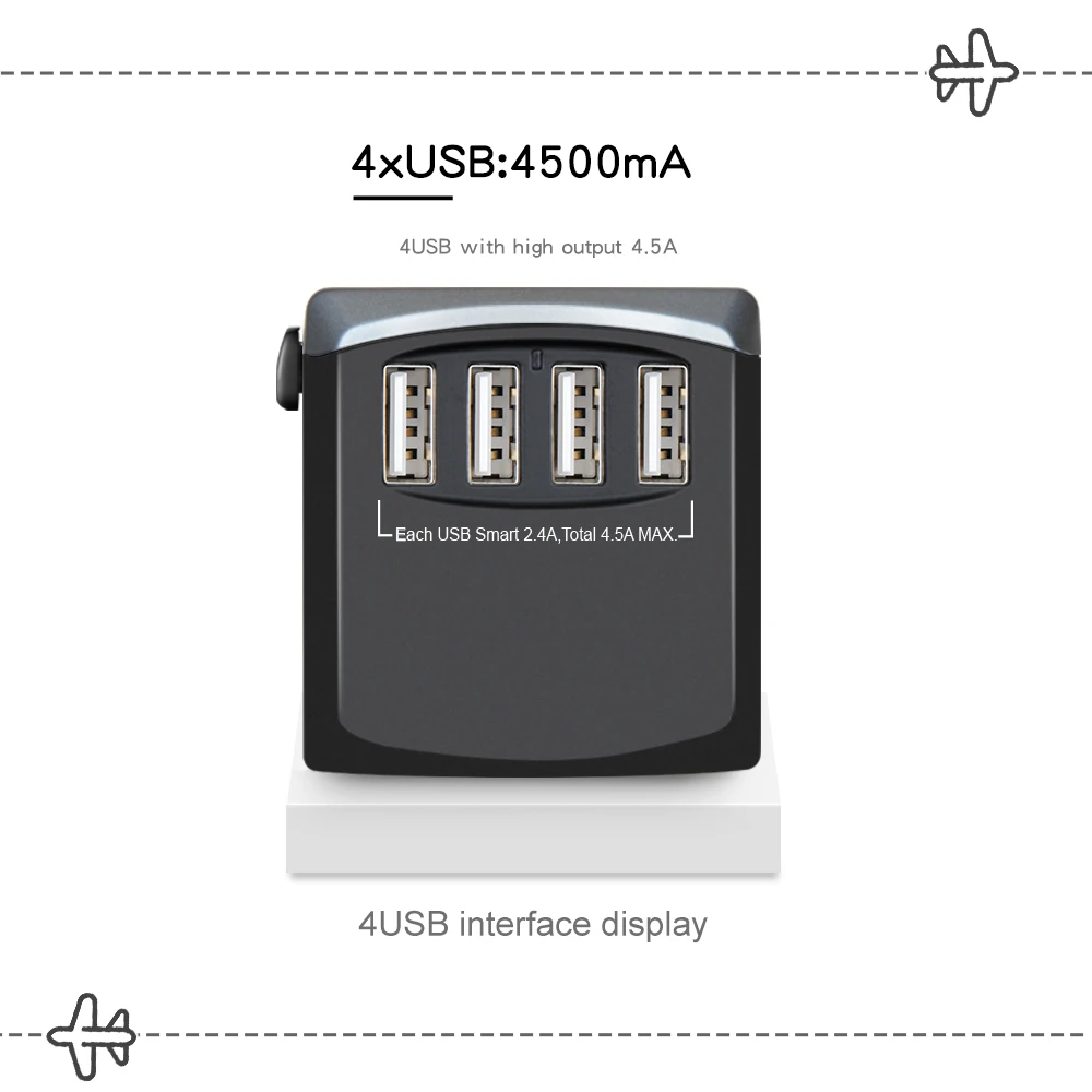  Hot Sale Travel Adapter Power Converter Adaptor 4USB 4600mA Universal Socket Outlet Plug Wall Charger Worldwide Gift
