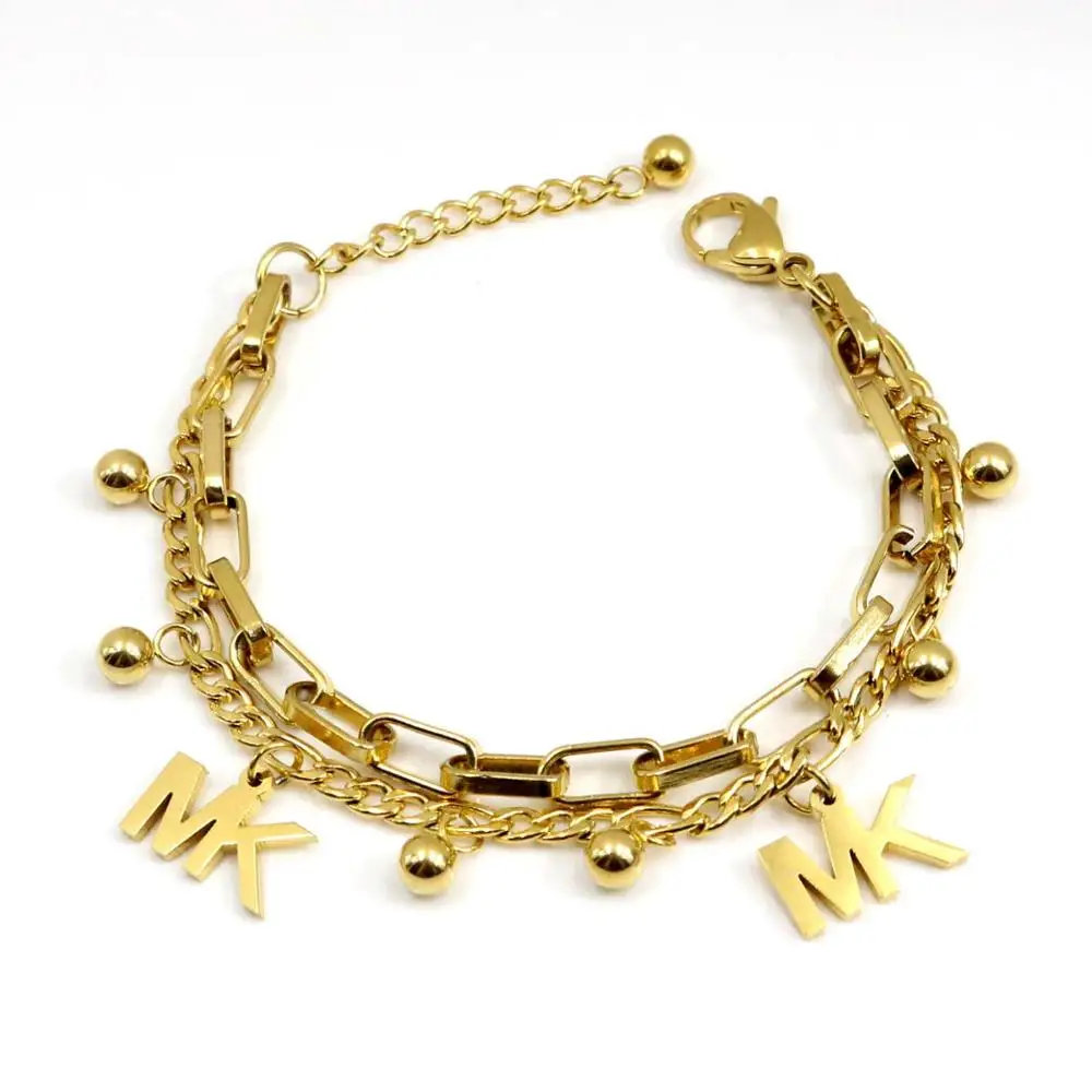 AFXSION 2023 new design jewelry stainless steel colored stone Letter pendant bracelet stainless steel bracelet