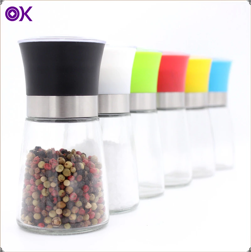 cheap manual salt pepper mill glass jar grinder with lid