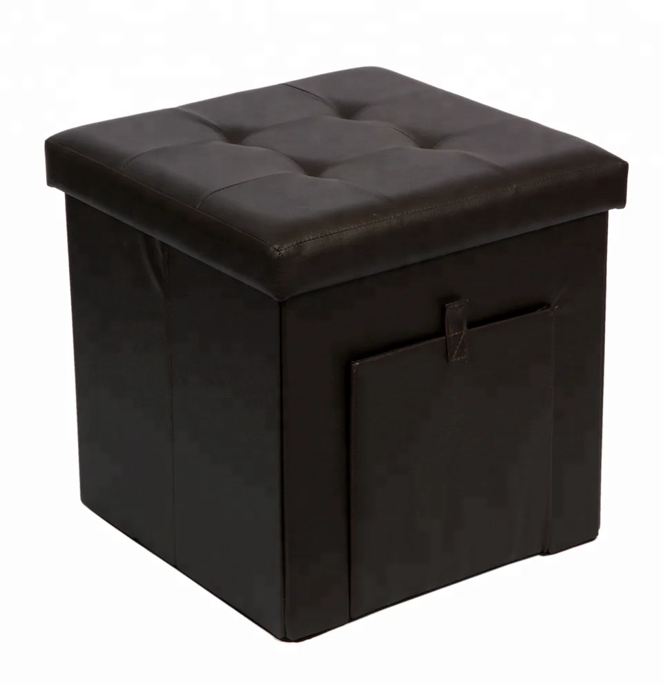Bailey portable leather folding pouf storage footrest with 4 dots