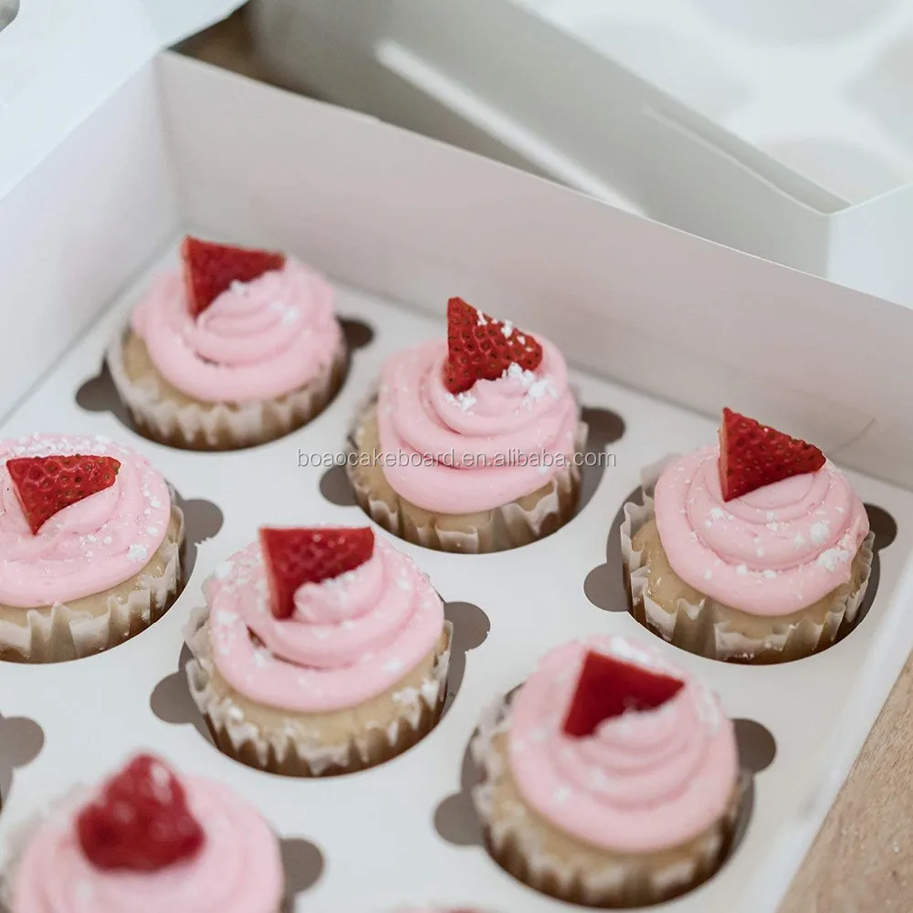 Food Grade Sturdy Large Long 12 Cupcakes Insert Holders With Window Cupcake Boxes Container