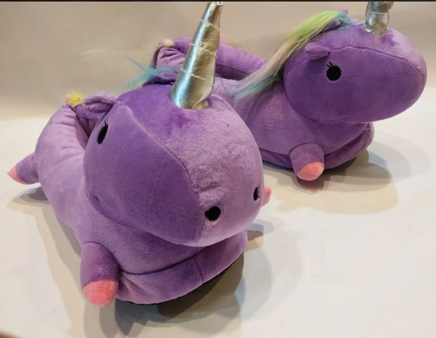 plush unicorn slippers colorful design