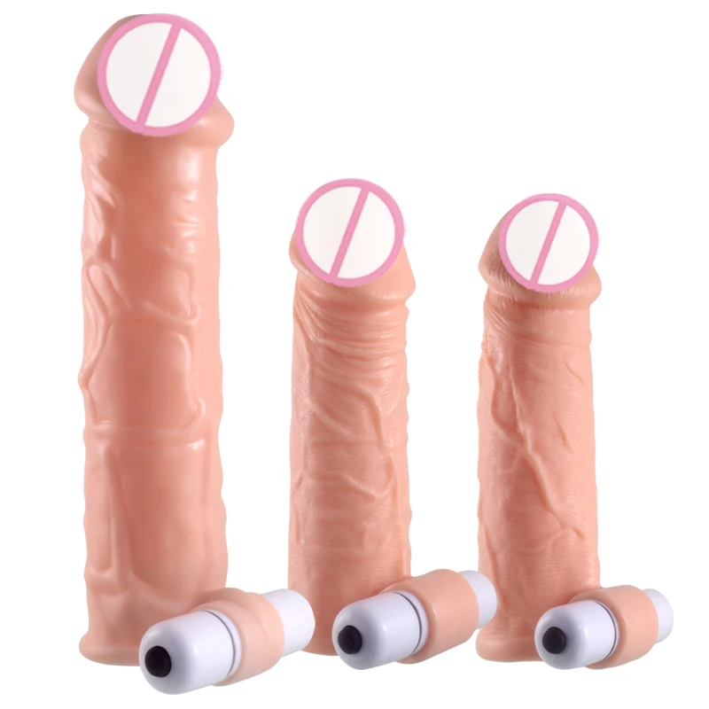 soft silicone vibrating male realistic penis sleeve extender