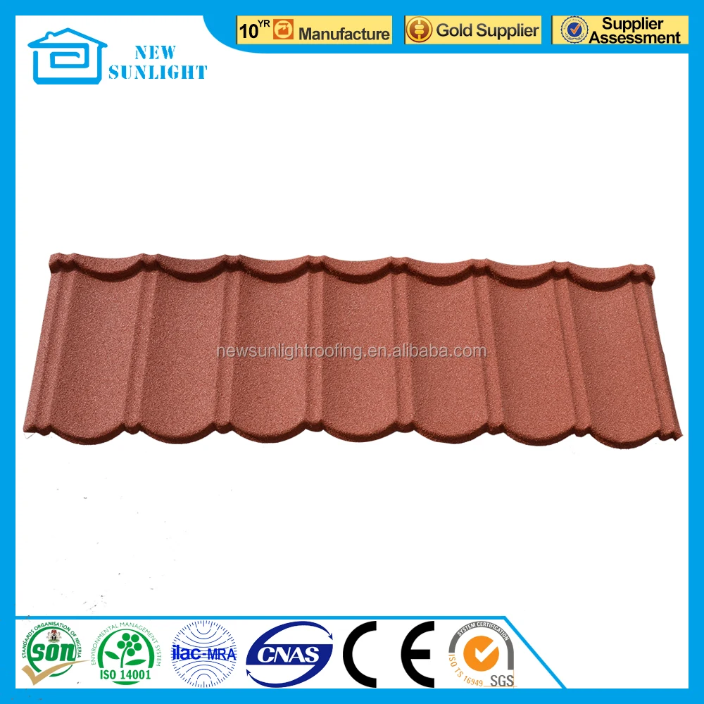 Burundi Comoros Djibouti Spanish Red Color Roofing Tile for Villa  Stone Coated Roof Sheet / Metal Building Material Price