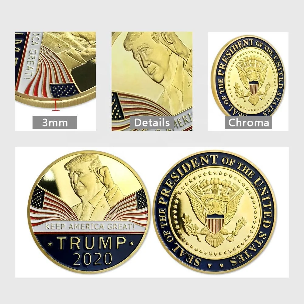 Donald Trump 2024 Challenge Coins,  Keep America Great United States Presidential Re-Election Campaign Gold Plated Coin Token