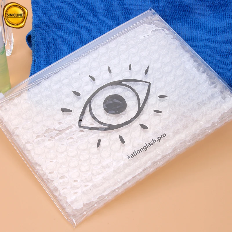 
Sinicline custom 0.2mm clear PVC bubble coated makeup package with gold foil logo design 