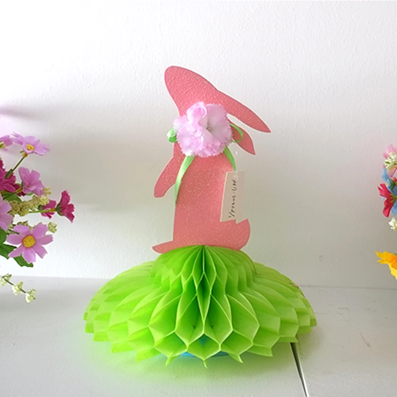 
Pink rabbit green base paper craft easter ornament holiday decoration 