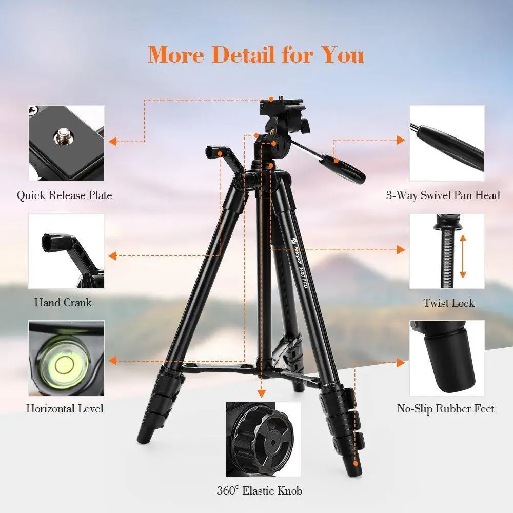 
FOTOPRO Professional Fluid Head Photography Camcorder Portable Phone Tripod for Camera Dslr 