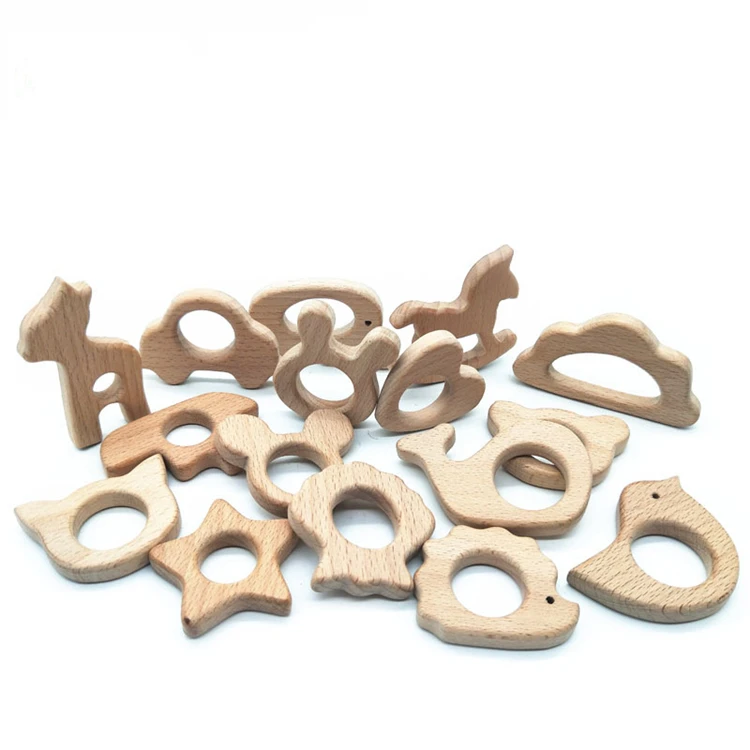 
Food Grade Bpa Free Kitten Cat Shape Hand-carved Untreated Natural Beech Wood DIY Toy Teether 