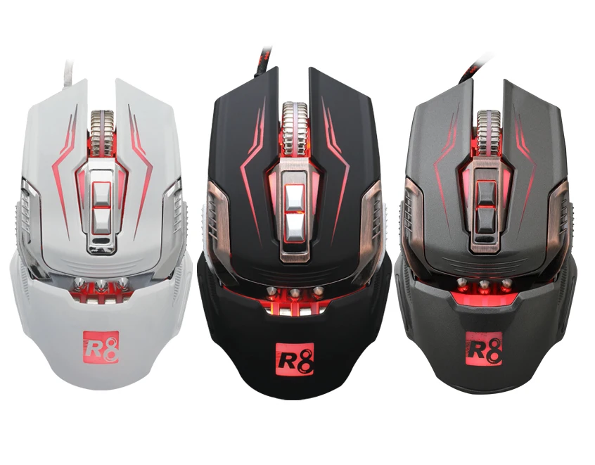 R8 7D Global Hot Sale OEM USB Optical Ergonomics Wired Computer Gaming Mouse with Colorful Led Light