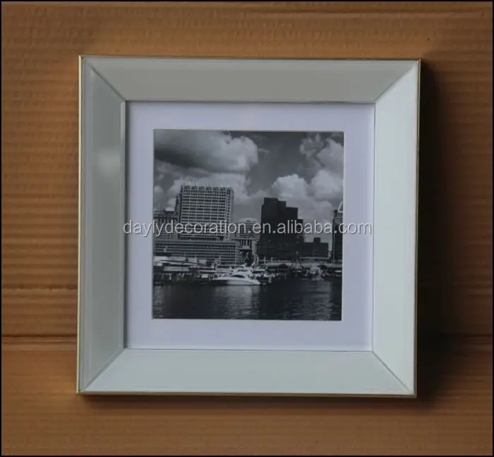 
shinning gold mirror stick on mirror photo frame with Eiffel Tower picture 