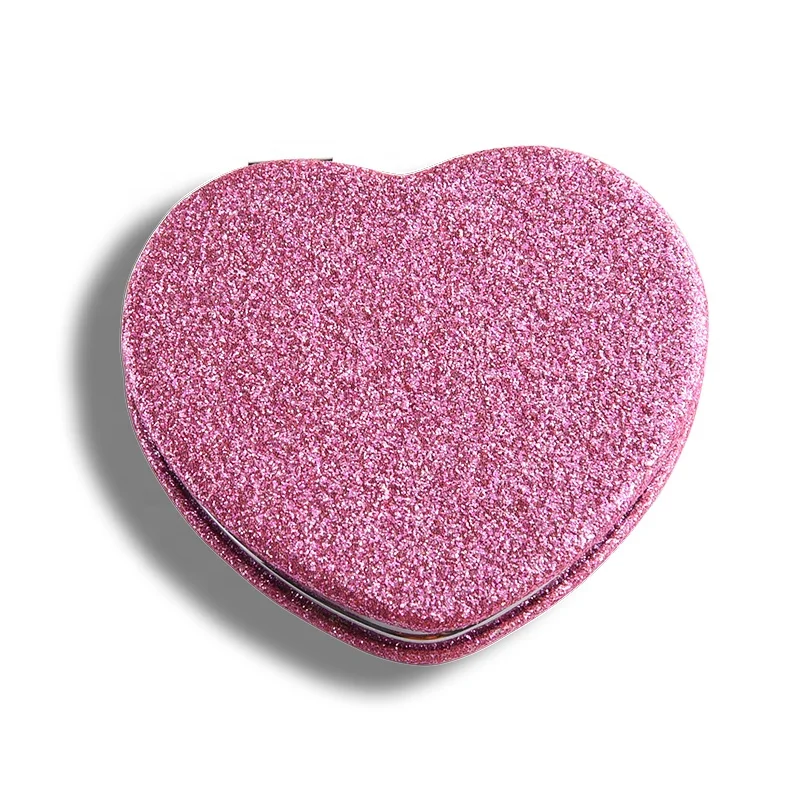 Bling Bling Beauty Red PU Leather Dual Sides Heart Shape Compact Cosmetic Pocket Mirror