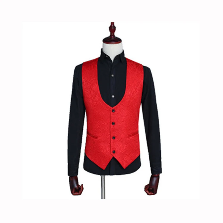 Red White Pink Suit Men Slim Fit Shawl Collar Men Suits For Wedding Fashion Jacquard 3 Piece Prom Suits