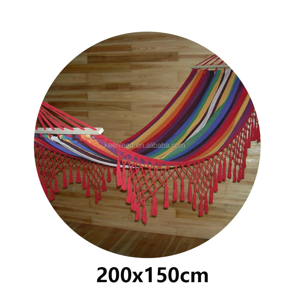 double barbecue fabric Cotton Material Portable camping tassel macrame Popular Hammock with fringe cotton