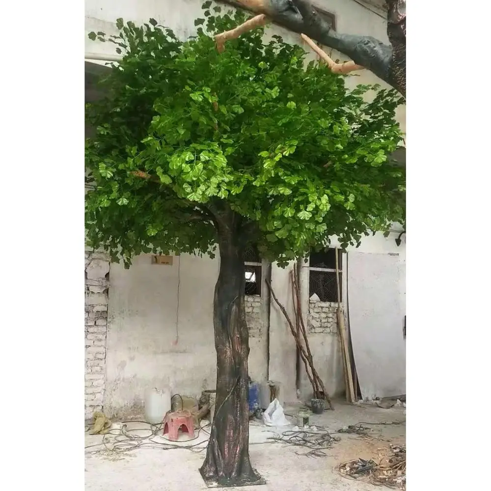 Fiberglass Green Artificial Ginkgo Tree For Indoor Outdoor Decorative