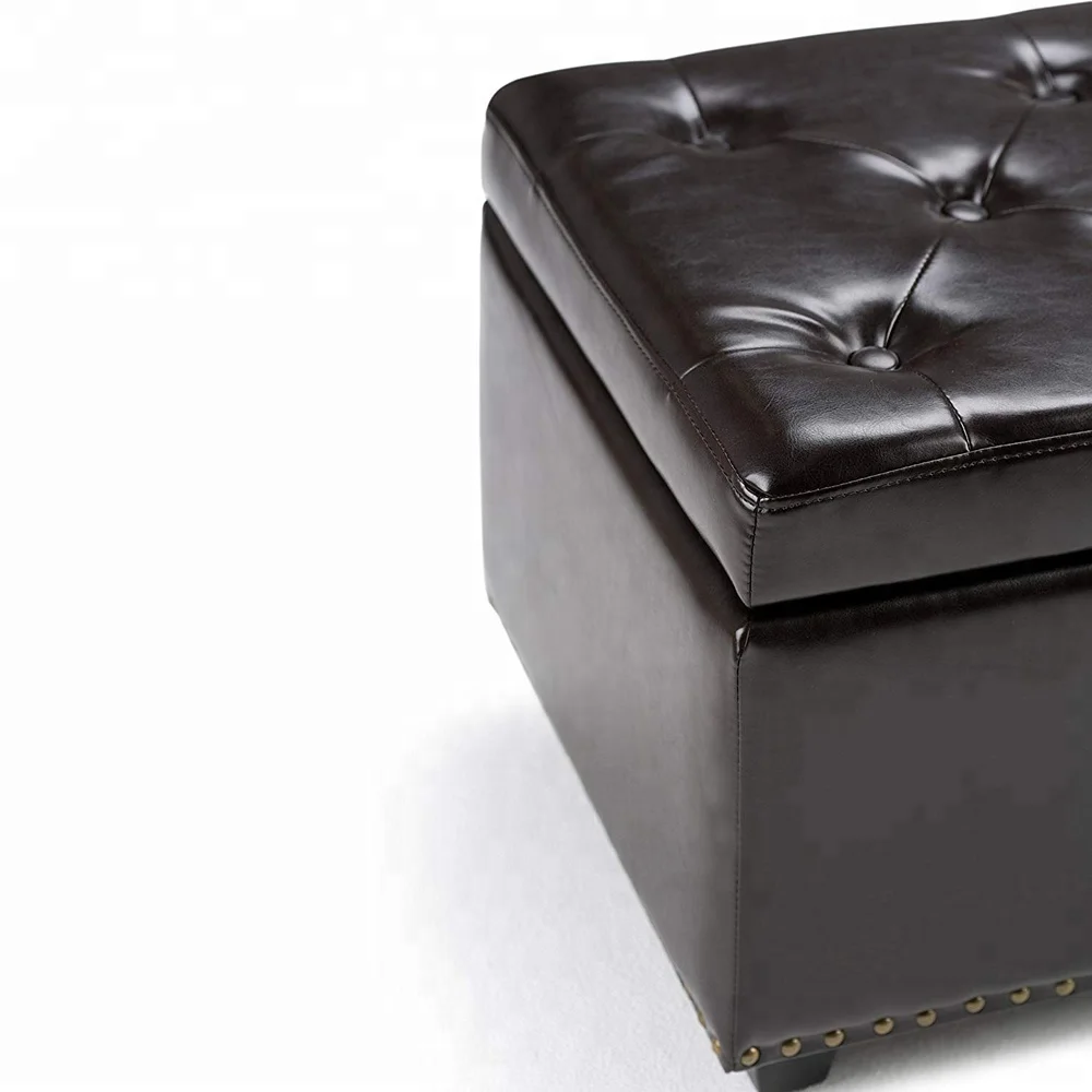 
Wooden Storage Ottman Pouffe Cheap Tufted Square French Hotel Upholstered Pouf Brown Leather Ottoman 