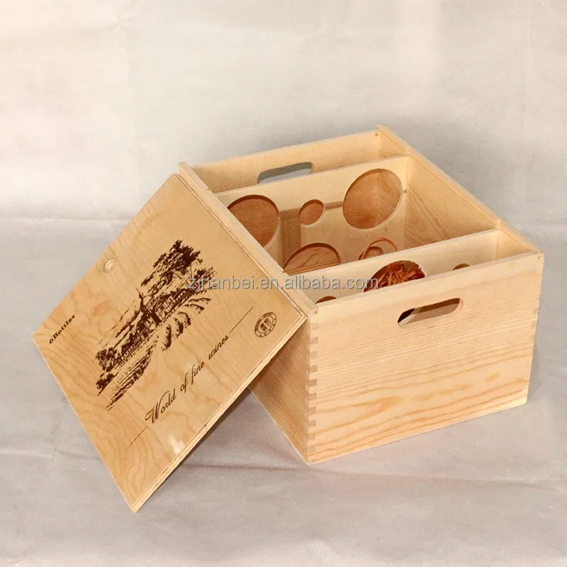 2024 New Designed Unfinished Wooden Wine Box with Lid for 6 Bottles Accept OEM