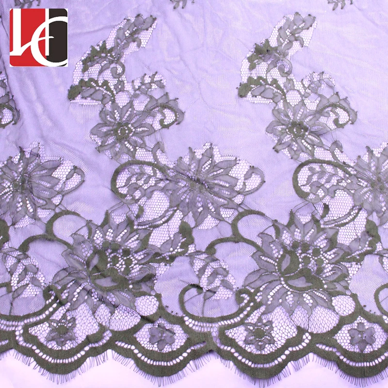 HC-5009 hot selling black color tulle sequins french chantilly lace for ladies dress