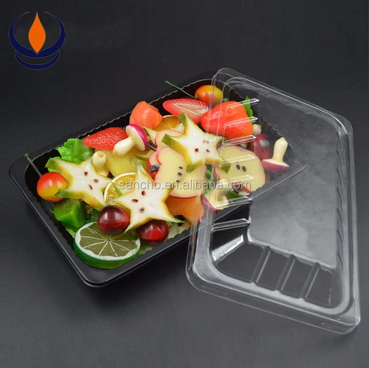 Disposable plastic blister food tray with lid