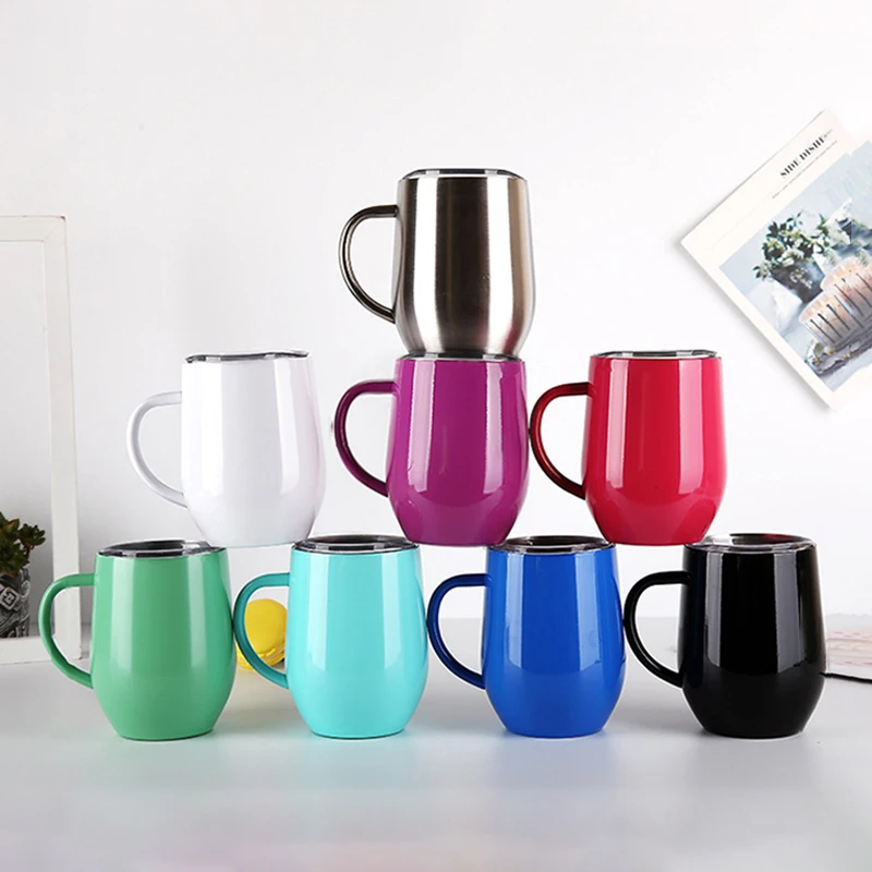 WeVi 12oz stainless steel vacuum double wall  insulated eggshell coffee tumbler with handle