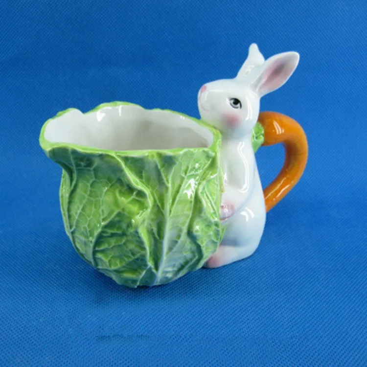 Personalized cabbage shaped ceramic plate dinner with white rabbit decor