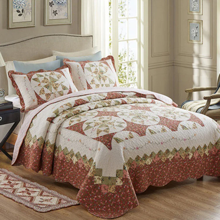 Red bed cover three pieces American village quilted quilt washable autumn/winter quilt