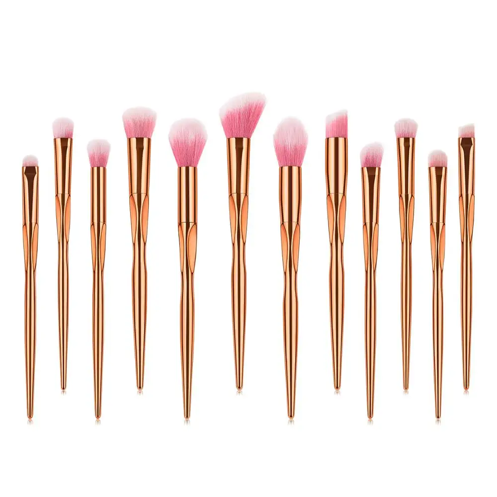 
12PCS New Arrival Synthetic Hair Plastic Handle Foundation Eyeshadow Concealer Beauty Makeup Brushes Products 