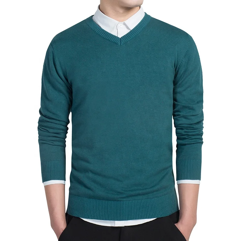 Spring Autumn Thin Formal Knitted Basic V Neck Sweater Men