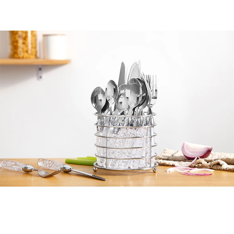 kitchen accessories set 24 piece Flatware Gift plastic handle spoons forks and knives with storage stand
