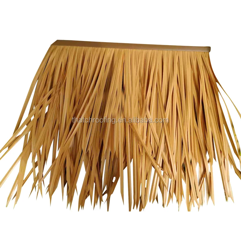 Water resistant emulation palm leaf thatch roof