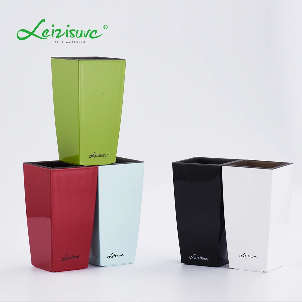 Leizisure Office Table Plastic Mini Small Tall Square Ceramic Trapezoid Self Watering Plant Pot