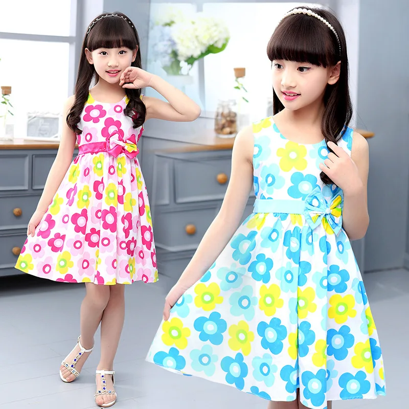 Wholesale Cheap Beautiful Summer Baby Child Flower Dresses Cotton Printing Kids Girl Princess