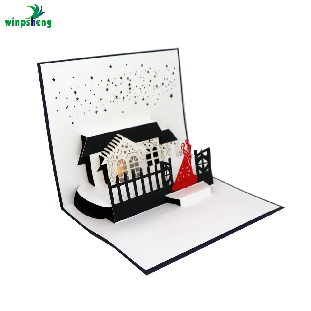 Customized 3d pop up laser cut wedding invitation card valentines day gifts