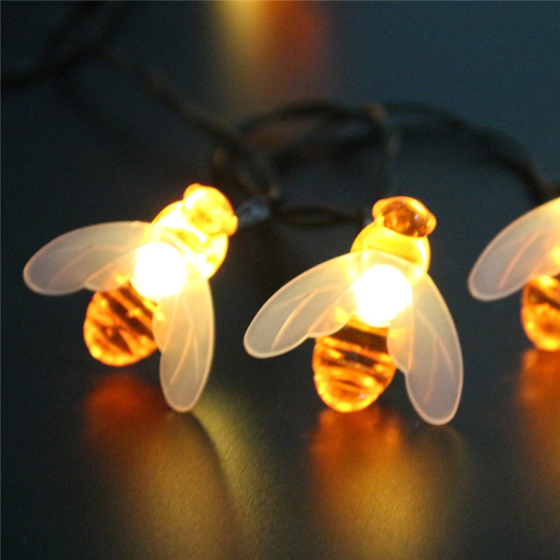 30 LED Solar Powered Honey Bee String Light Outdoor Honeybee Fairy String Lights for Garden Patio Flower Trees Lawn Landscape
