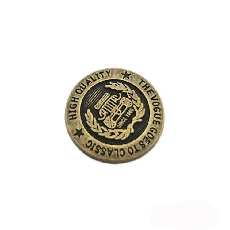 Antique brass embossed brand logo 20 mm jean button custom designer metal denim jean buttons
