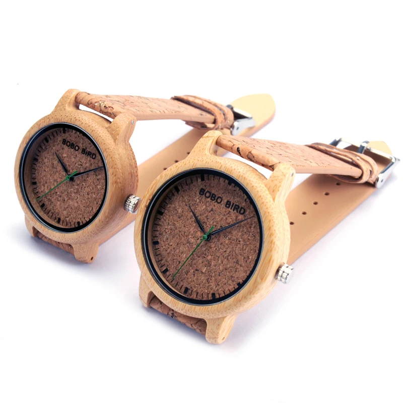BOBO BIRD Lovers Watches Wooden Timepieces Handmade Cork Strap Bamboo Watch Drop Shipping for couples