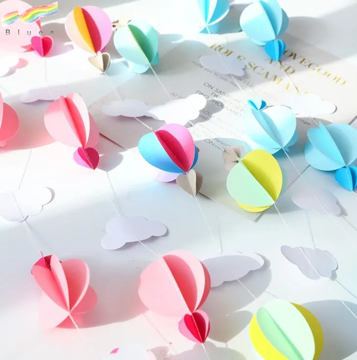 Clouds Hot Air Balloons Heart Shapes Wall Hanging Paper Garland Craft Party Banner Decoration