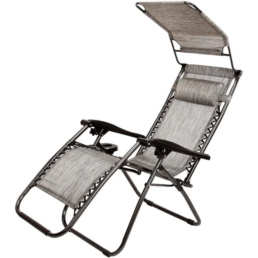 Set of 2 Outdoor Zero Gravity Chair Reclining Lounger with Sun Shade and Headrest