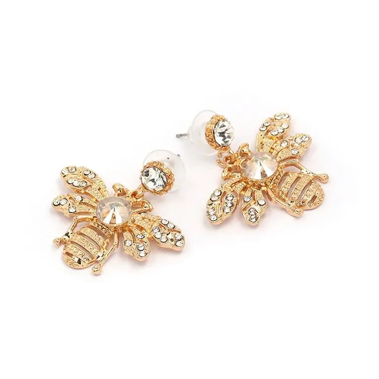 Wholesale New design Women Fashion Earrings Jewelry Accessories DelicateCute Bee Shape Colorful Multi Crystal Stud Earring