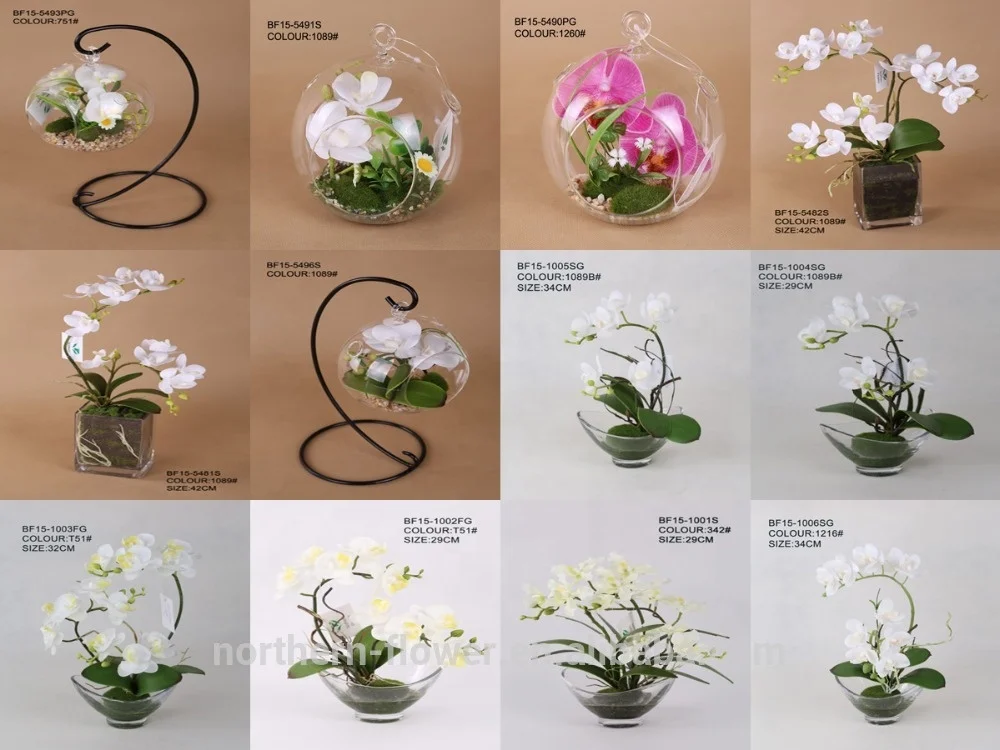 Cheap Wholesale latex nature touch Orchid Artificial Flowers With Glass Vase for wedding deco