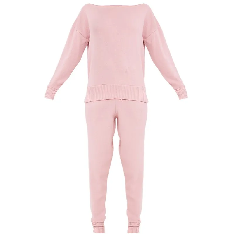 
Wholesale manufacturer custom knitted women two piece lounge set 