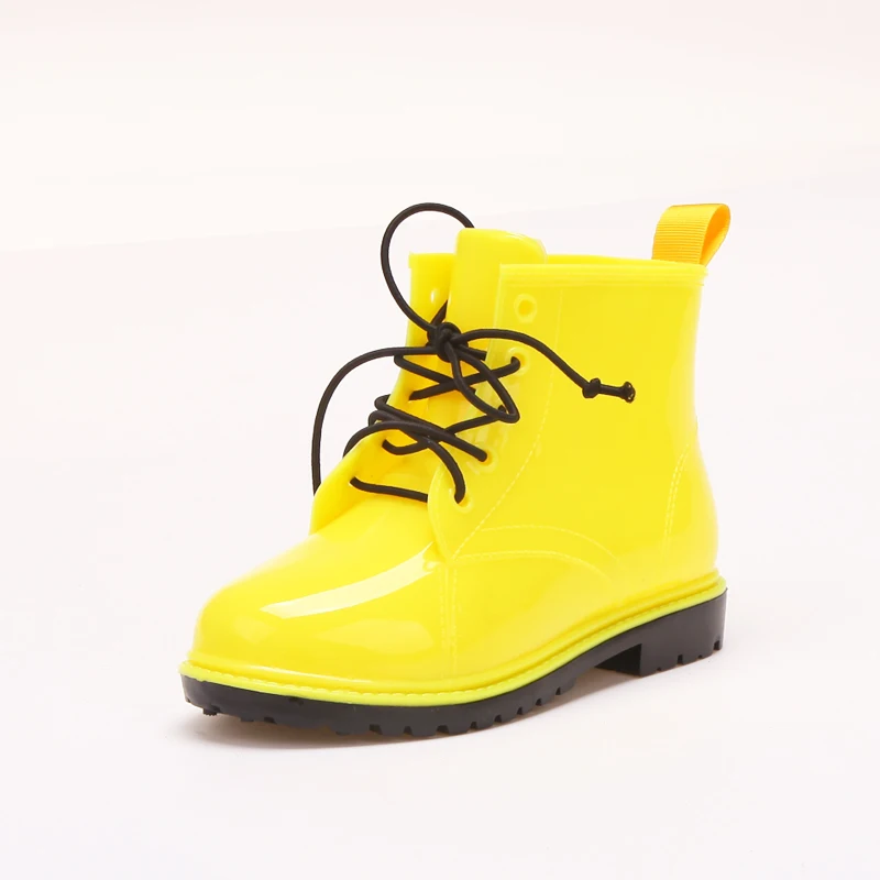 cool unique design waterproof lace up tie shoelaces children kids teenager ankle high rain boots wellies rain shoes