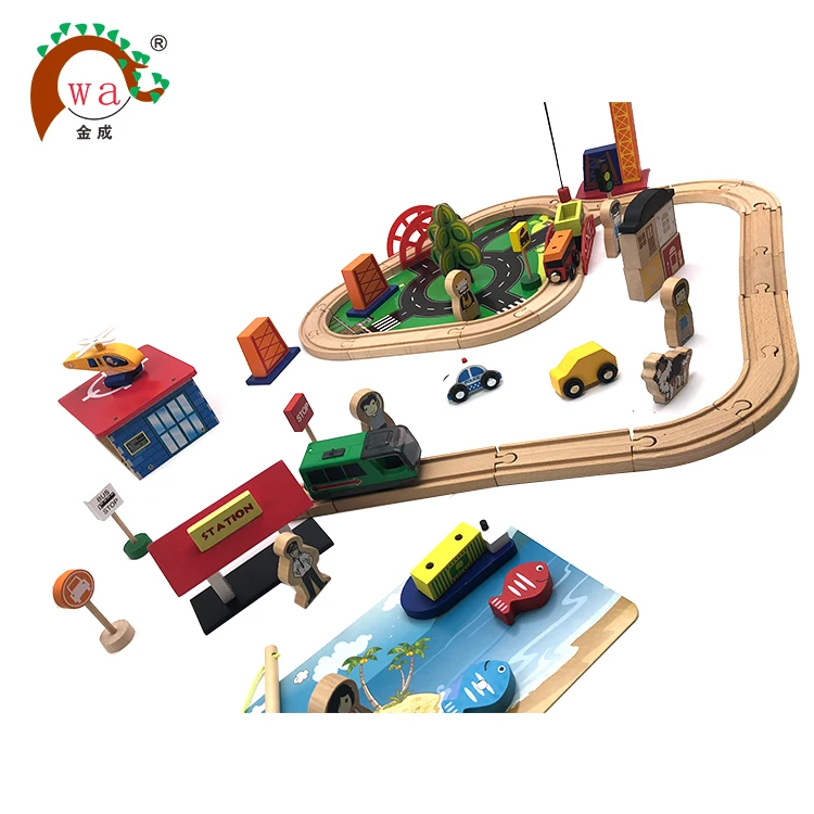 Good quality wooden eight character railway toy train set on sale/wooden railway train